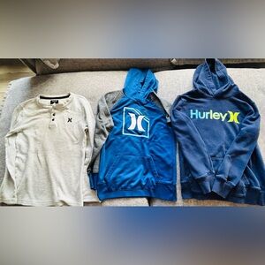 Hurley Youth Lot 3 Medium Hoodies and long sleeve shirt